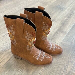 Embroidered Faux Leather Western Boots - NEW!